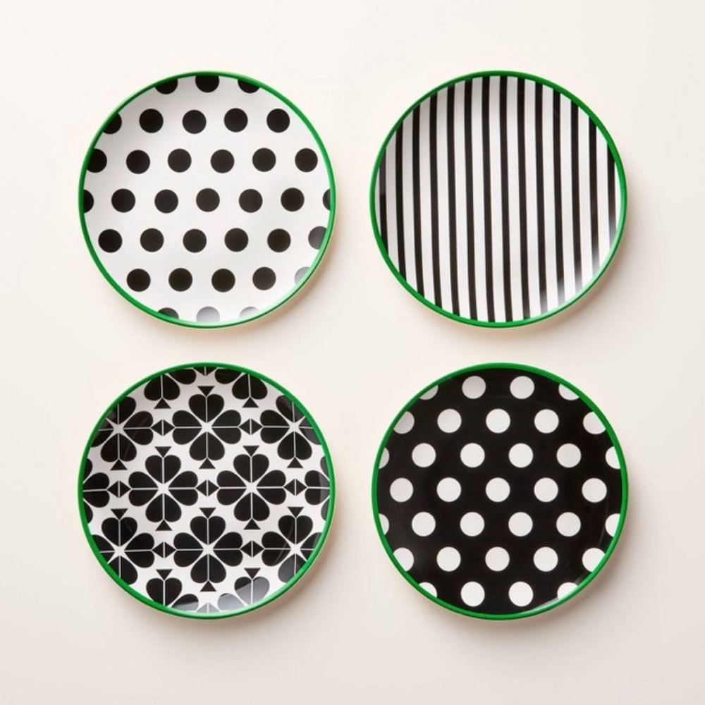 Kate Spade x Target Collab - 4Pc Melamine Salad Plate Set, Black/Green